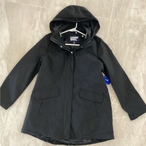 Lands' End Black Raincoat Hooded Jacket